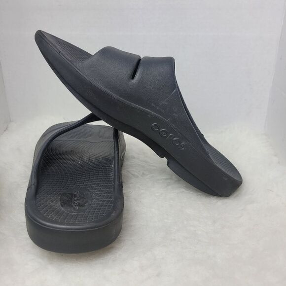 OOFOS OOahh Recovery Unisex Black Matte Sandals Shoes Size 10 M 12W